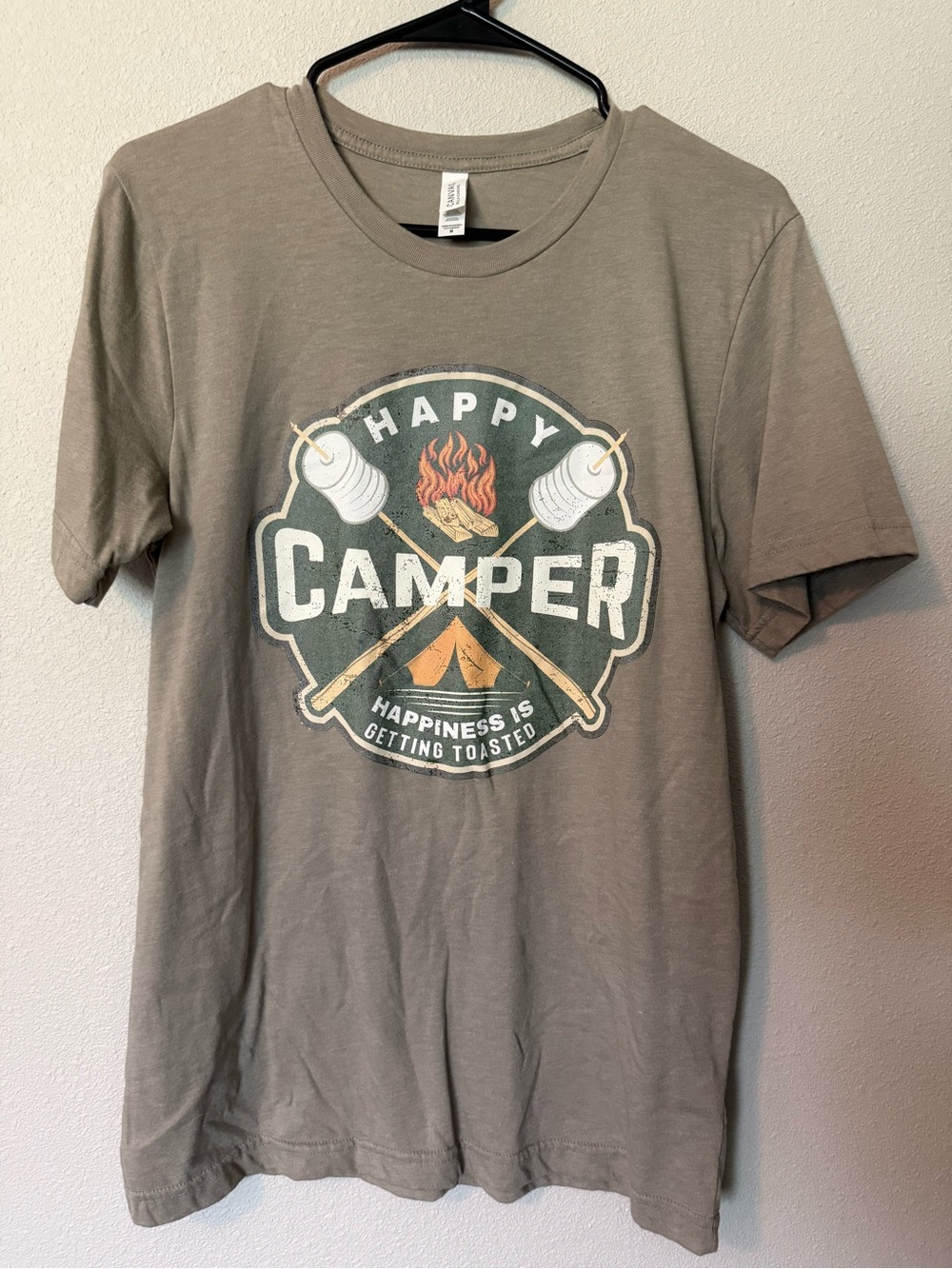 Bella Canvas Olive Green "Happy Camper" Short Sleeve Tee